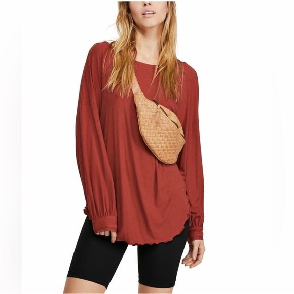Free People Shimmy Shake Brown Ribbed Long Sleeve Top  size XS - Picture 1 of 11